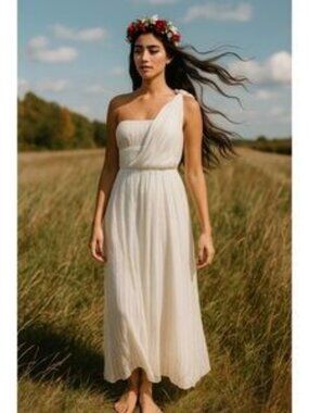 New NWT BCBGMaxAzria Silk White One Shoulder Grecian Boho Bridal Gown Size 8